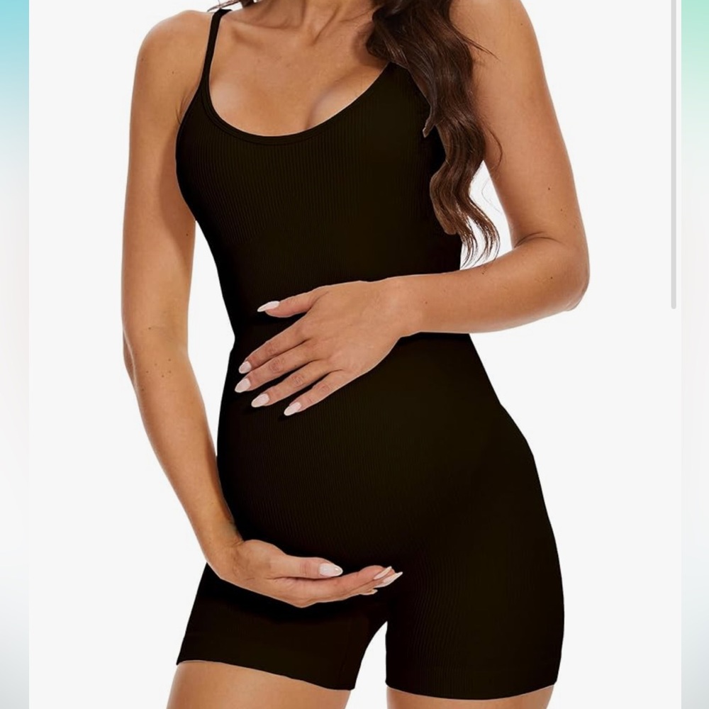 Maternity Romper Ribbed One Piece Seamless Spaghetti Strap